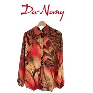 NWT - Da-Nang 100% Silk Flowy Printed Long Sleeve Button-Up Blouse Size: XS